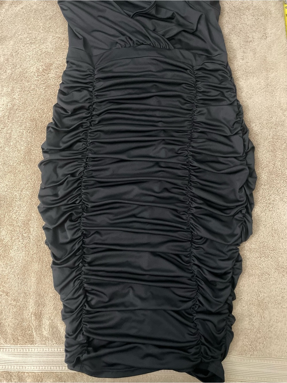 Black Draped Elegant 3/4 Sleeve Midi Dress Size XL - Picture 3 of 6